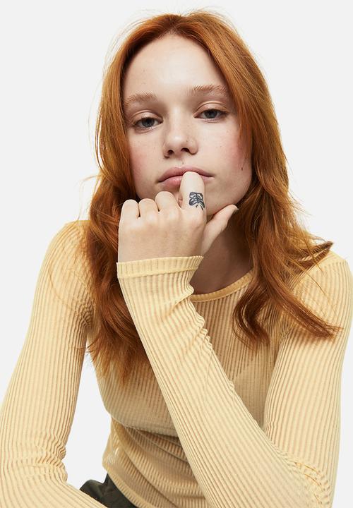H&M - Sheer ribbed top - light yellow