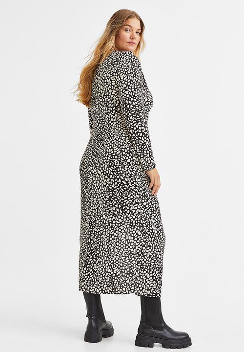 H&M - Puff-sleeved crêpe dress - black/patterned