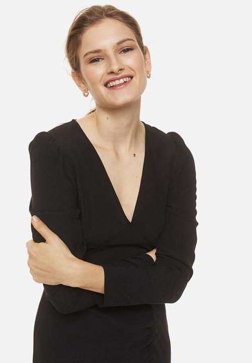 H&M - Puff-sleeved crêpe dress - black