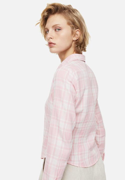 H&M - Fitted cotton shirt - light pink/checked