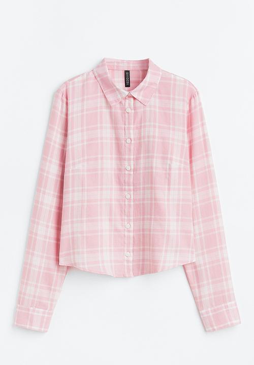 H&M - Fitted cotton shirt - light pink/checked