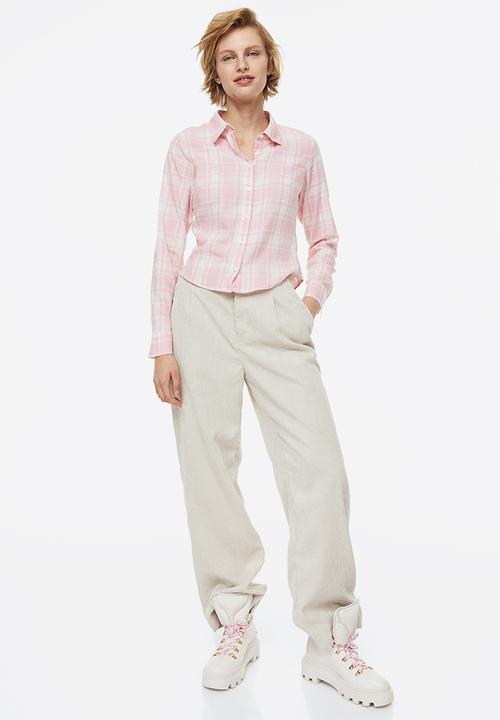 H&M - Fitted cotton shirt - light pink/checked