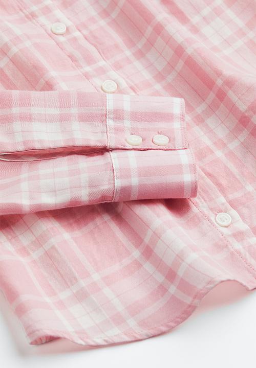 H&M - Fitted cotton shirt - light pink/checked