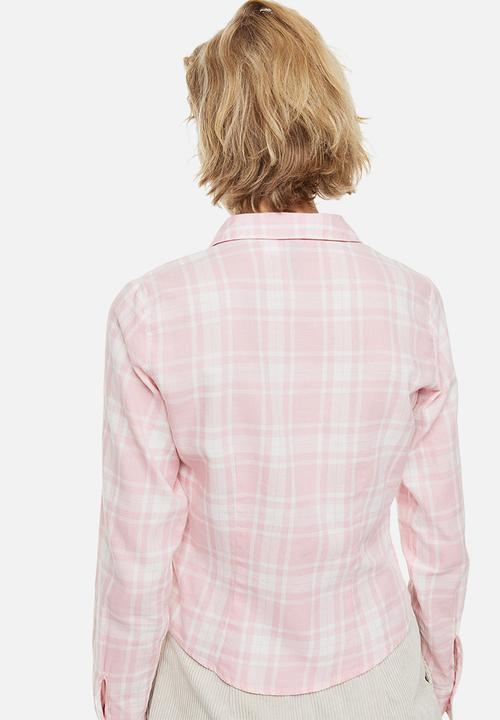H&M - Fitted cotton shirt - light pink/checked