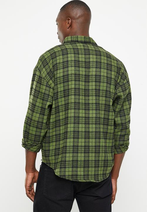 basicthread - Check long sleeve overshirt - green