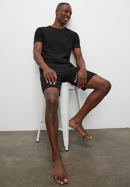 Superbalist - Waffle knit short sleeve sleep tee - black