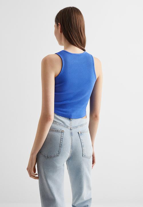 MANGO - T-shirt rib - azul