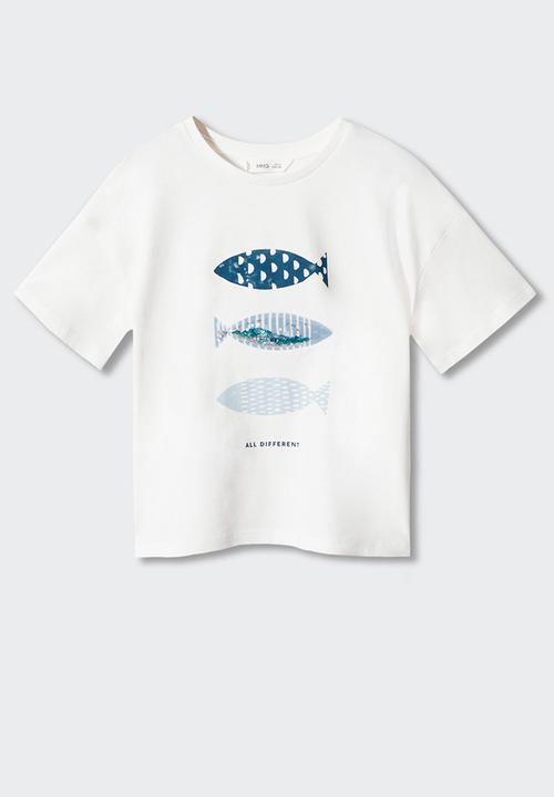 MANGO - T-shirt fish - white