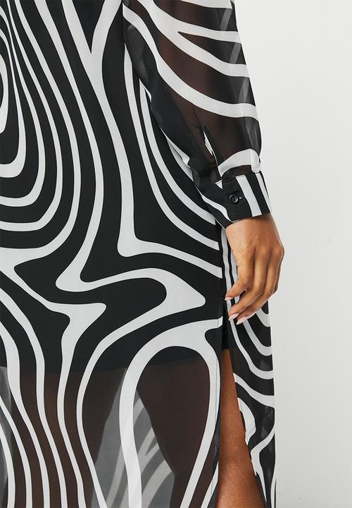 Me&B - Plus button up mandarin collar dress with cami - black & white