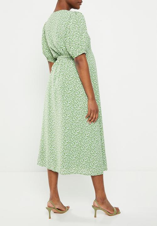 Glamorous - Maternity bloom midi wrap dress - green/white