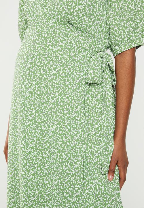 Glamorous - Maternity bloom midi wrap dress - green/white