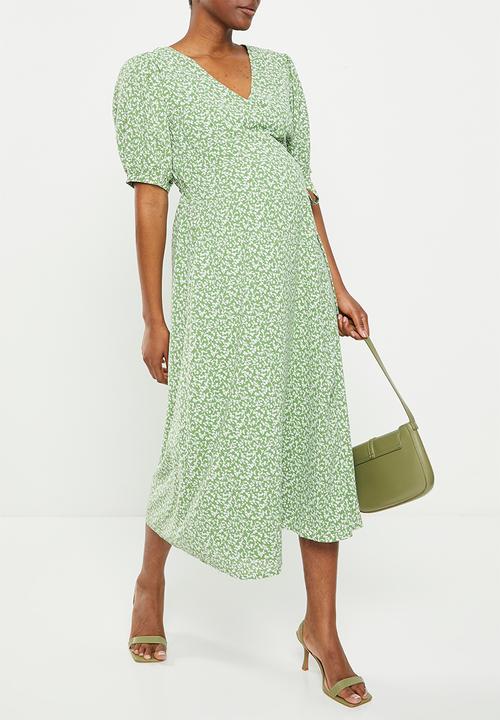 Glamorous - Maternity bloom midi wrap dress - green/white