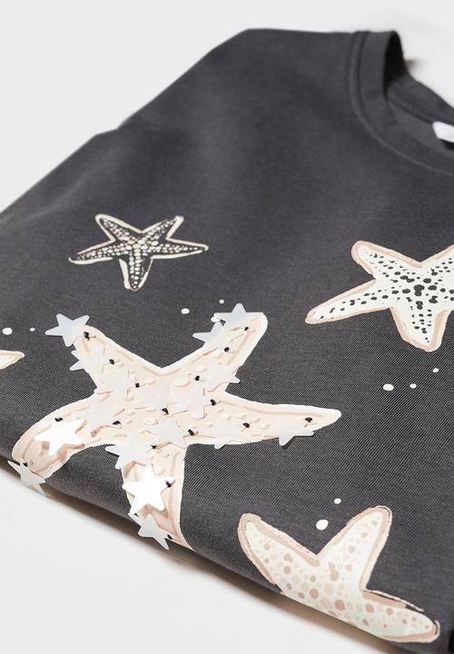 MANGO - T-shirt creta - antracita