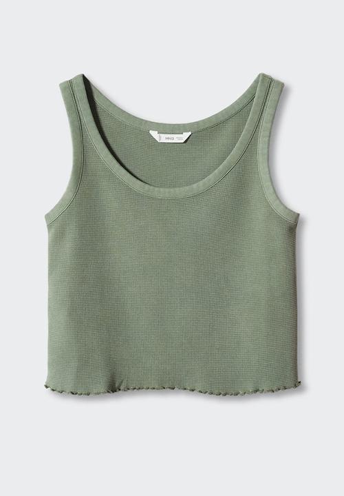 MANGO - Top waffle - khaki