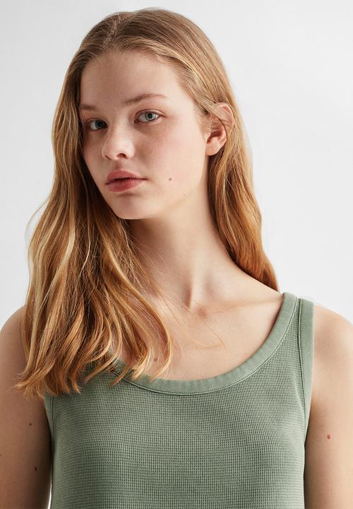 MANGO - Top waffle - khaki