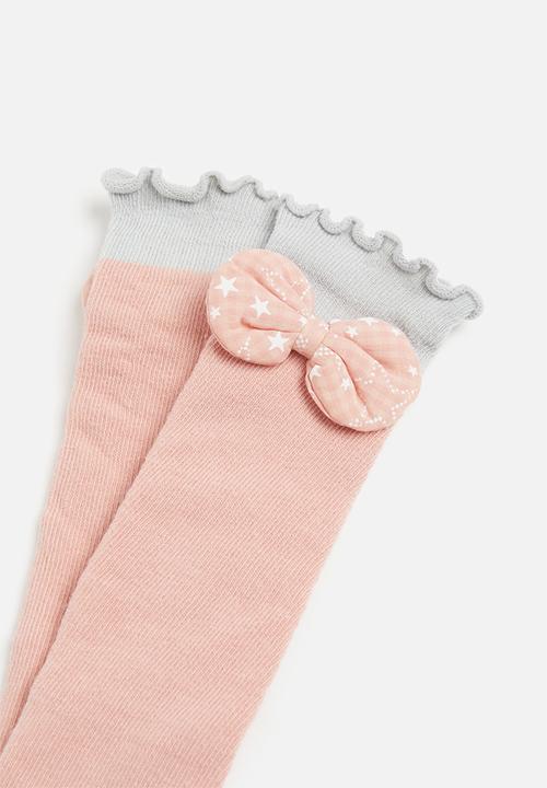 Pop Candy - Bow detail socks - dusty pink and grey