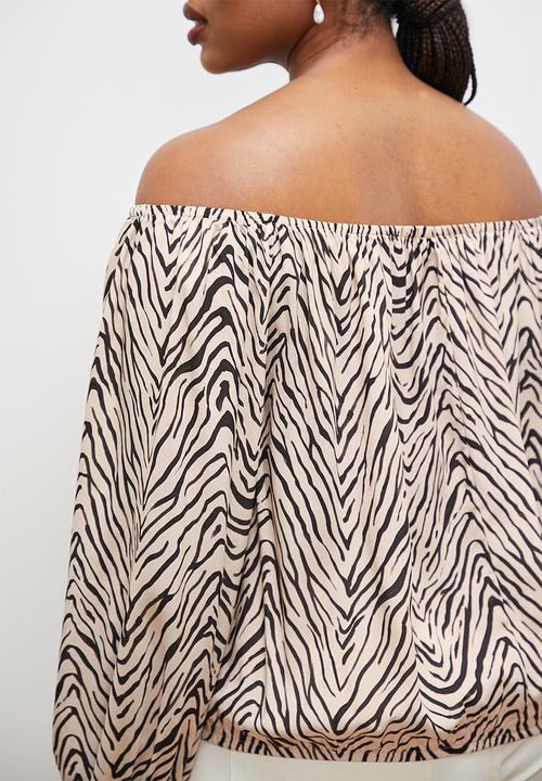 edit - Off the shoulder peasant blouse - goemetric zebra