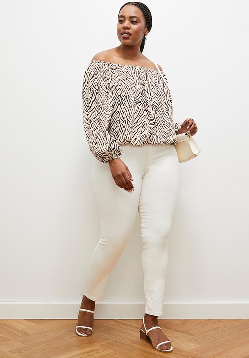 edit - Off the shoulder peasant blouse - goemetric zebra