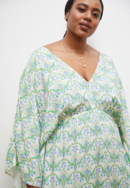 edit - Soft waist empire midi dress- green ethnic paisley