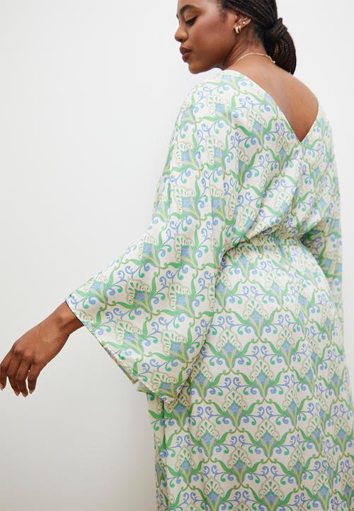 edit - Soft waist empire midi dress- green ethnic paisley