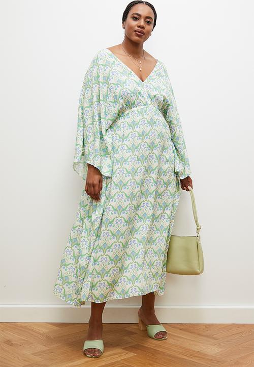 edit - Soft waist empire midi dress- green ethnic paisley