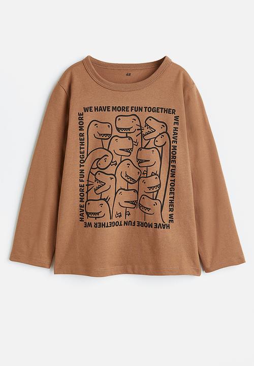 H&M - Cotton jersey top - dark beige/dinosaurs 