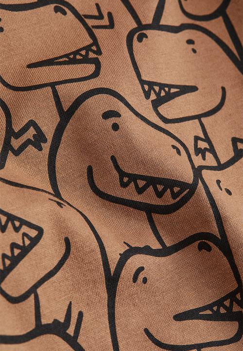 H&M - Cotton jersey top - dark beige/dinosaurs 