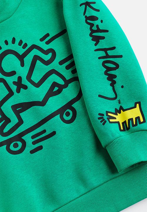 H&M - Printed hoodie - green/keith haring