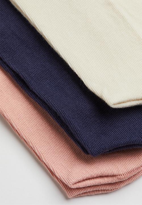 H&M - 3-pack fine-knit tights - navy blue/pink/light beige