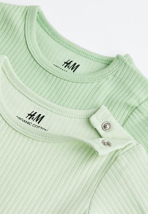 H&M - 3-Pack ribbed bodysuits - light green/white