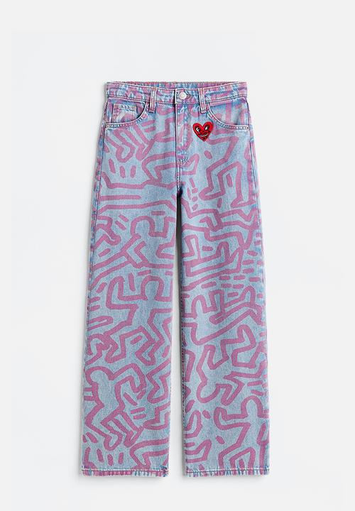 H&M - Wide fit high jeans - light denim blue/keith haring
