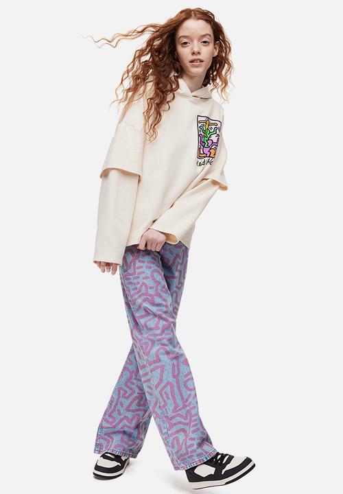 H&M - Wide fit high jeans - light denim blue/keith haring