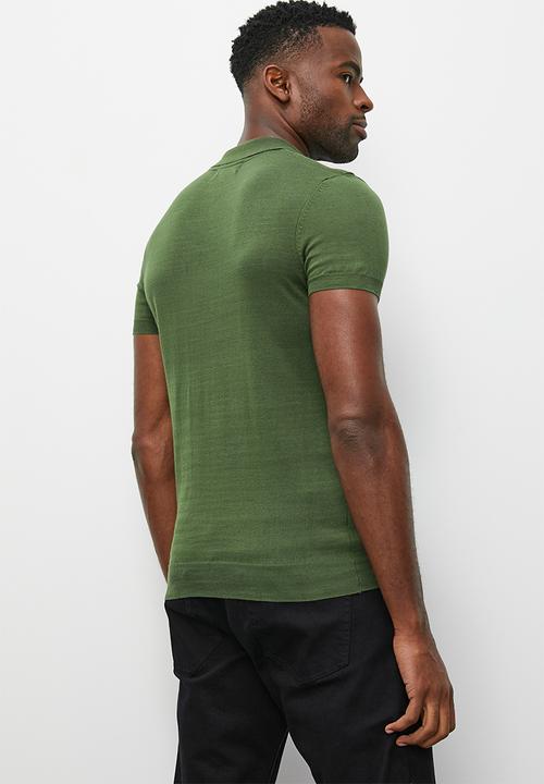 Superbalist - Slim fit short sleeve knit golfer - olive