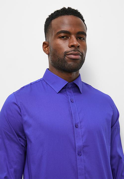 Superbalist - Slim fit long sleeve cotton stretch shirt - royal blue