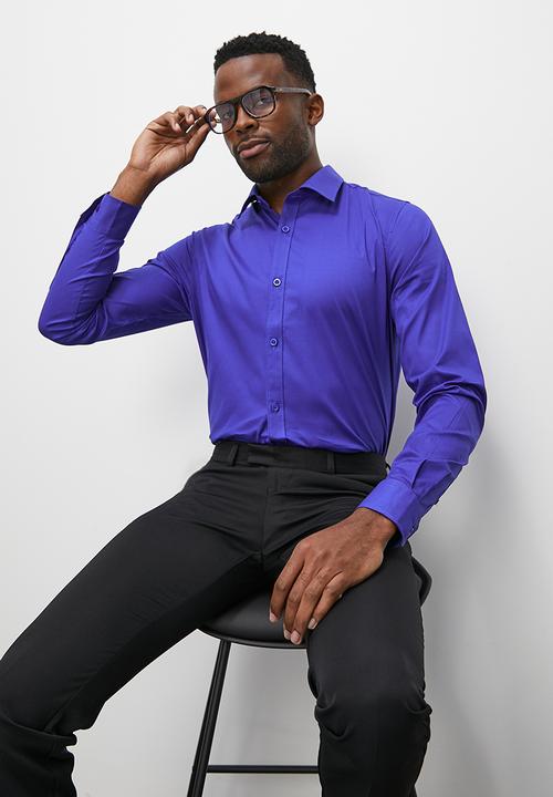 Superbalist - Slim fit long sleeve cotton stretch shirt - royal blue