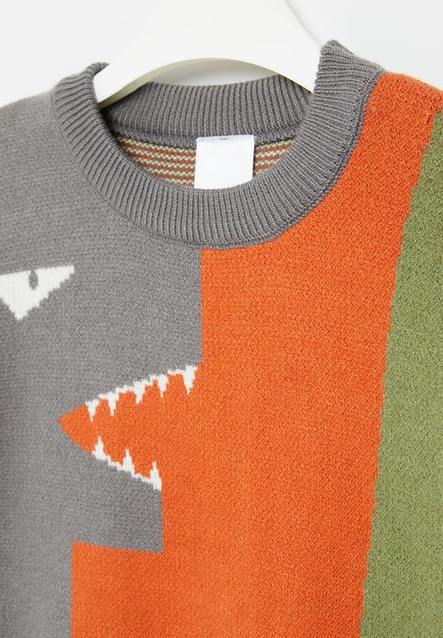 Pop Candy - Boys dino jersey - grey / orange / green