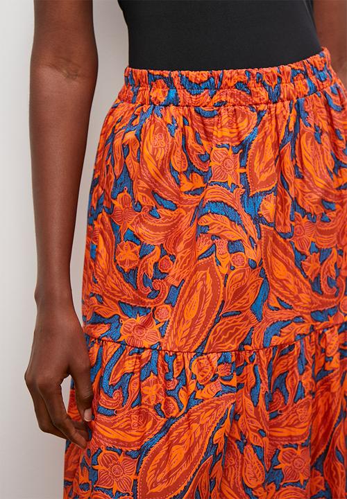 edit - Tiered poplin skirt - orange & blue