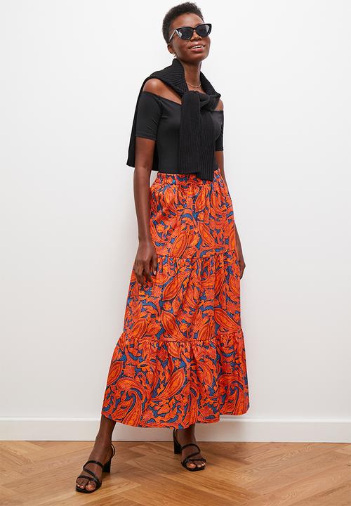 edit - Tiered poplin skirt - orange & blue