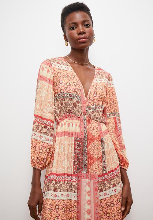 edit - Empire balloon sleeve midi dress - multi