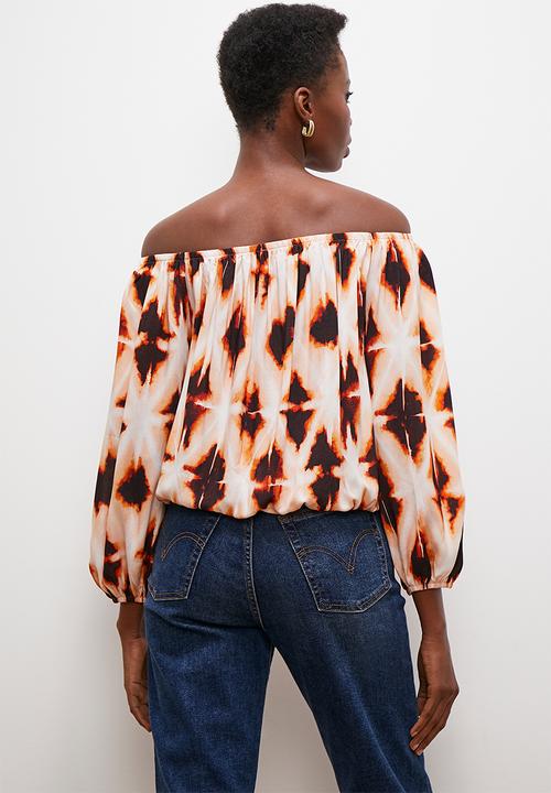 edit - Off the shoulder peasant blouse - diamond ikat