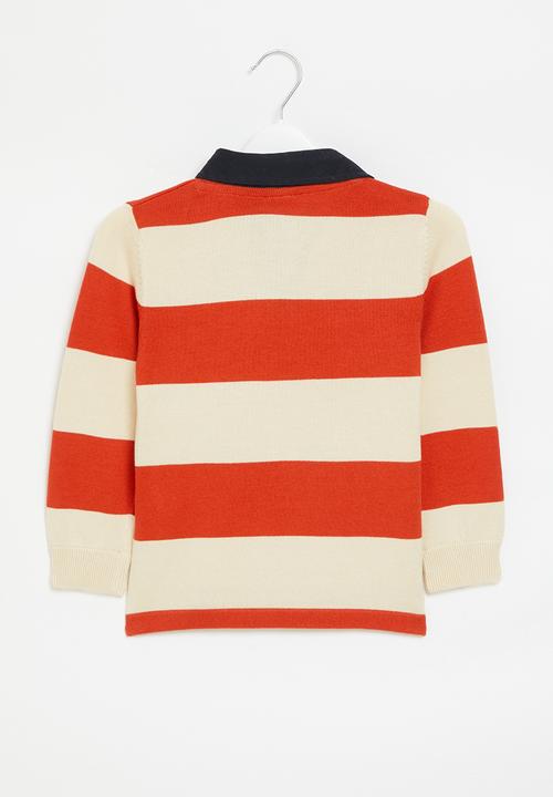 POLO - Boys connor long sleeve knitted stripe golfer - sunset