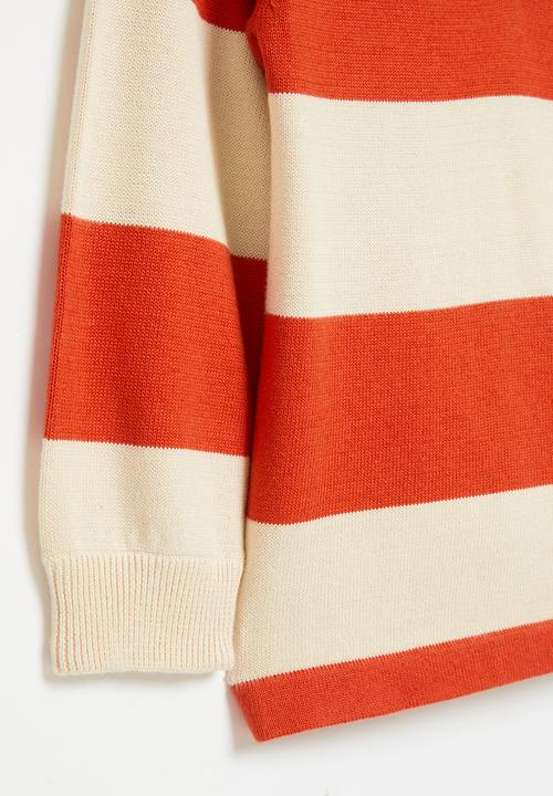 POLO - Boys connor long sleeve knitted stripe golfer - sunset