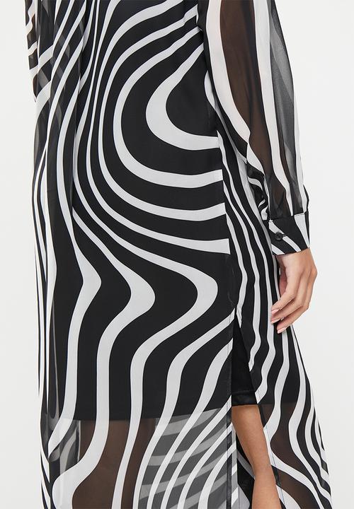 Me&B - Button up mandarin collar dress with cami - black/white