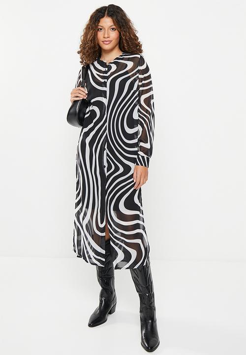 Me&B - Button up mandarin collar dress with cami - black/white