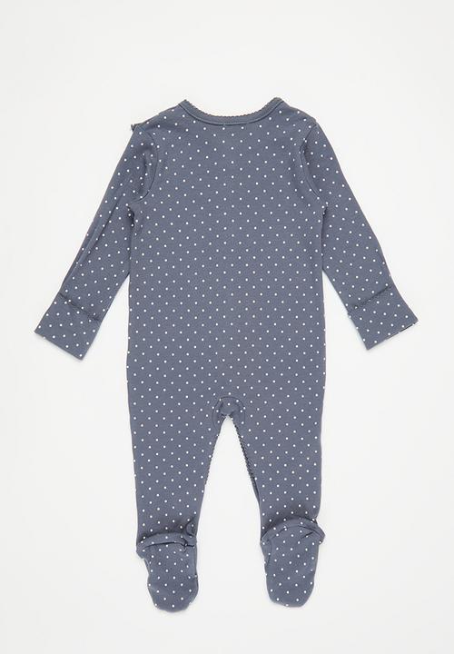 Pop Candy - Baby romper with frill neck - navy and white