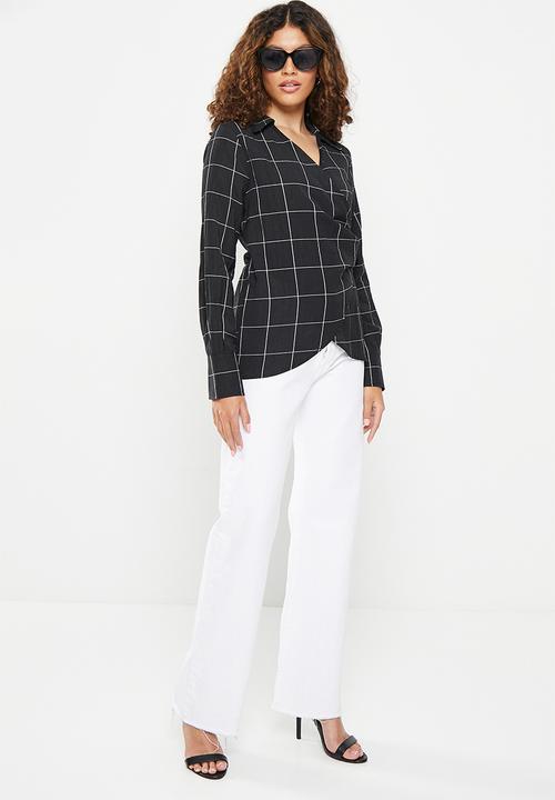 Me&B - Collared wrap shirt - black check