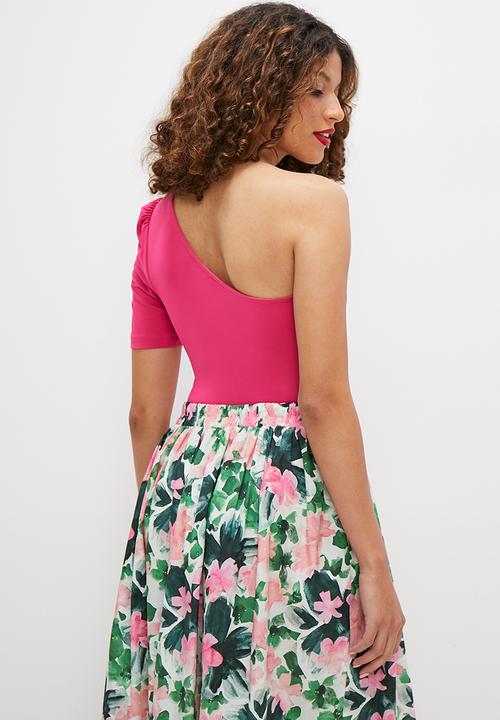 MILLA - One arm puff sleeve bodysuit - cerise