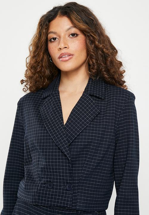 Me&B - Ponti cropped blazer - navy check