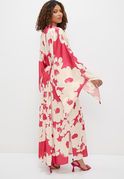 MILLA - Kaftan sleeve column dress - white & pink