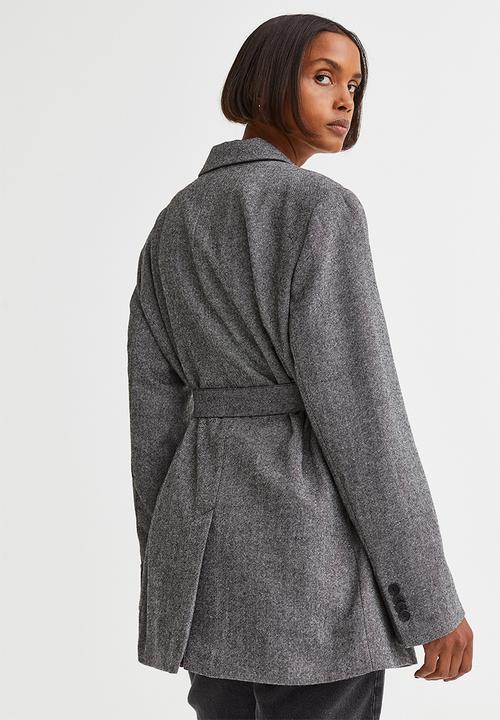 H&M - Long double-breasted blazer - black marl 